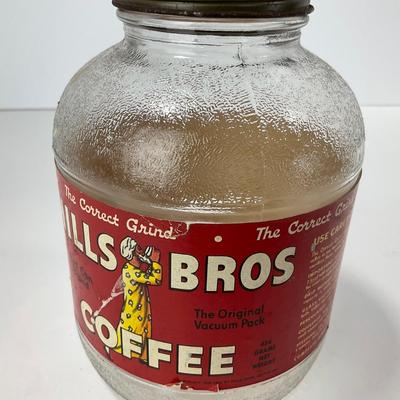 -107- COLLECTIBLE | Hills Bros Coffee Glass Jar With Paper Label