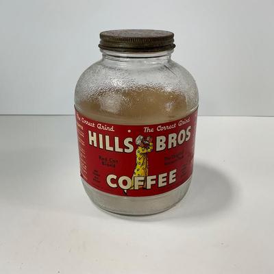 -107- COLLECTIBLE | Hills Bros Coffee Glass Jar With Paper Label