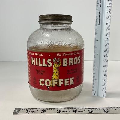 -107- COLLECTIBLE | Hills Bros Coffee Glass Jar With Paper Label