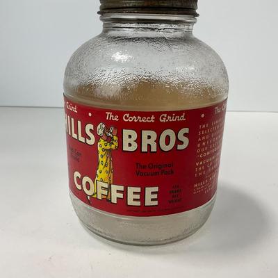 -107- COLLECTIBLE | Hills Bros Coffee Glass Jar With Paper Label