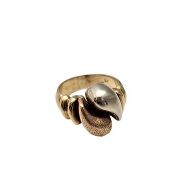 Lot #41  Vintage Modernist 14kt Gold Ring with Sterling Accent - Size 7