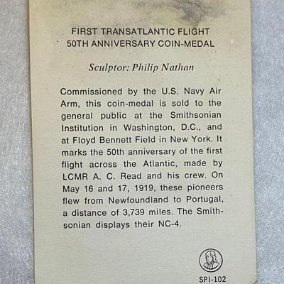 First Transatlantic Flight 50th Anniversary 1919 1969 Franklin Mint Specimen, Coin, Medal, Proof, Numismatic Exonumia Military Navy Aviation