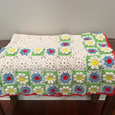 Vintage Handmade Crocheted Afghan Throw