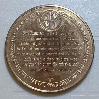 San Francisco De Los Tejas Mission Founded 1690, Franklin Mint, Coin, Medal, Exonumia, Medallion, Numismatic, Token, Texas Texana, Spain