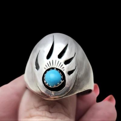 Lot #51  Gents Southwest Style Sterling Silver/Turquoise Ring - Size 14.5