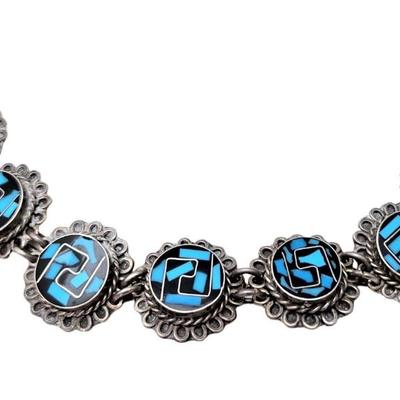 Lot #59  Mexican Sterling/Turquoise Southwest Style Bracelet