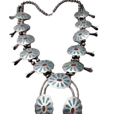 Lot #60  Vintage Sterling Artisan Squash-Blossom Style necklace