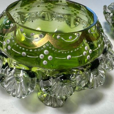 Set of Green Master Salt with 2 rows of clear Filigree