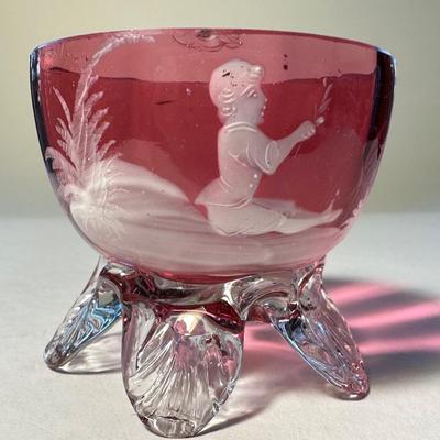 Cranberry Salt with Mary Gregory boy Painted
