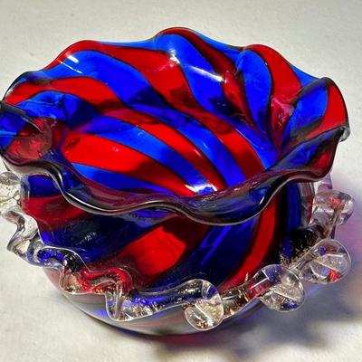 Spittoon Shape Deep Red and Blue Strip Salt