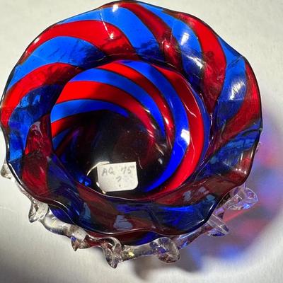 Spittoon Shape Deep Red and Blue Strip Salt