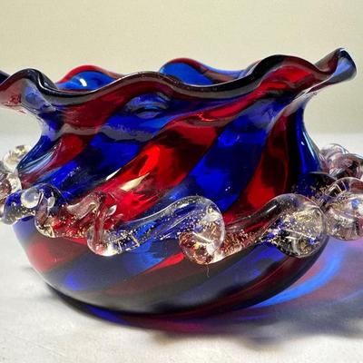 Spittoon Shape Deep Red and Blue Strip Salt