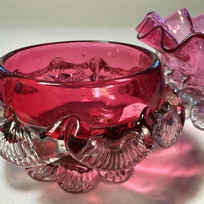 Two Cranberry Salt Dishes
