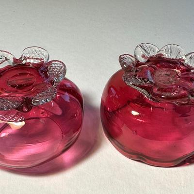 Two Cranberry Salts with Filigree Feet