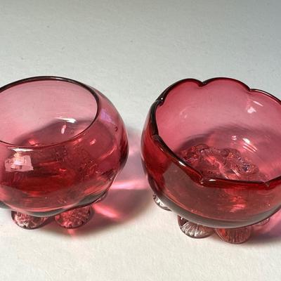 Two Cranberry Salts with Filigree Feet