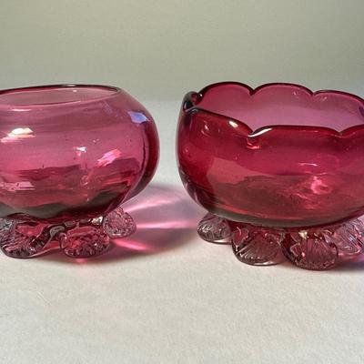 Two Cranberry Salts with Filigree Feet