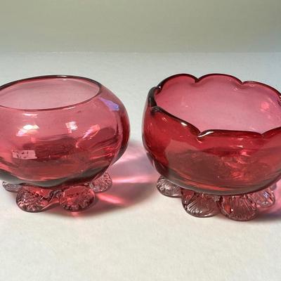 Two Cranberry Salts with Filigree Feet