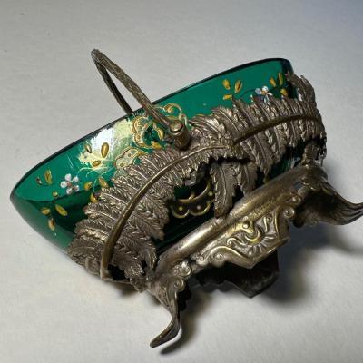 Green Oval Salt with Metal Basket