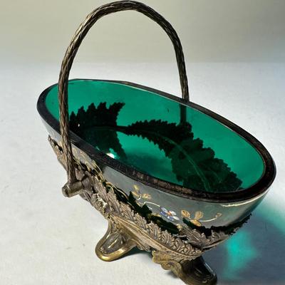 Green Oval Salt with Metal Basket