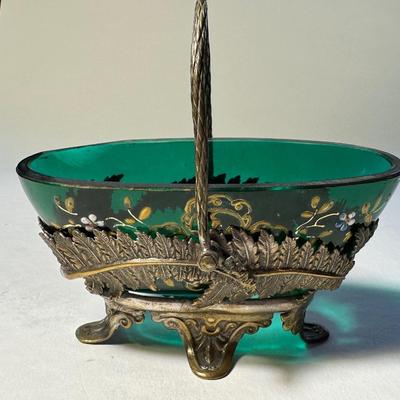 Green Oval Salt with Metal Basket