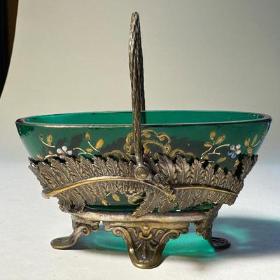 Green Oval Salt with Metal Basket