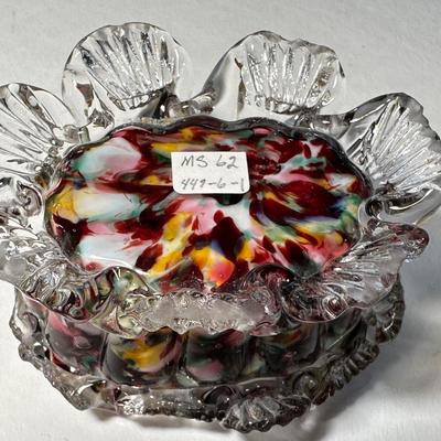 Spatterware white inside 2 rows of Filligree Salt