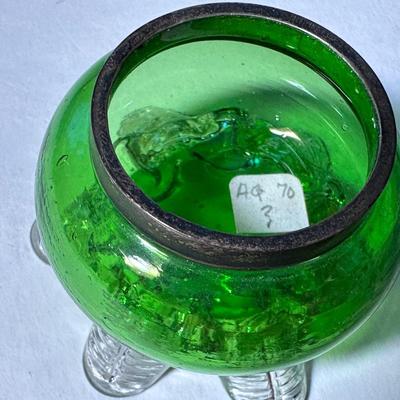 Turquoise Opalescent with stripes below to bottom and Green with Silver Band applied Rigaree Feet in clear Salts