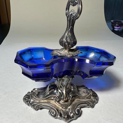 Colbalt Blue with silver plated pedestal