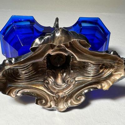 Colbalt Blue with silver plated pedestal