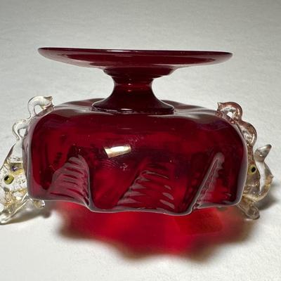 Venetian Red Glass Red with Dolphins on side