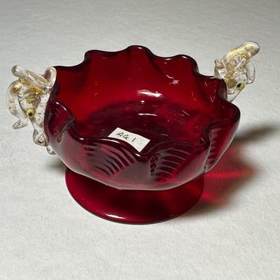 Venetian Red Glass Red with Dolphins on side