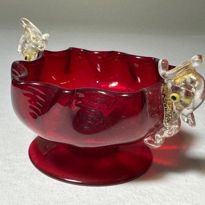 Venetian Red Glass Red with Dolphins on side