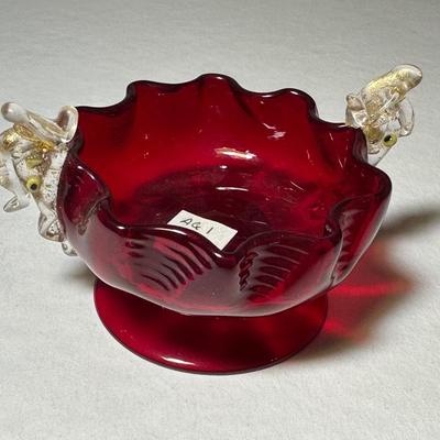 Venetian Red Glass Red with Dolphins on side
