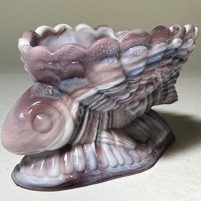 Purple Slag Mosaic Fish bowl on his back