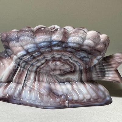 Purple Slag Mosaic Fish bowl on his back