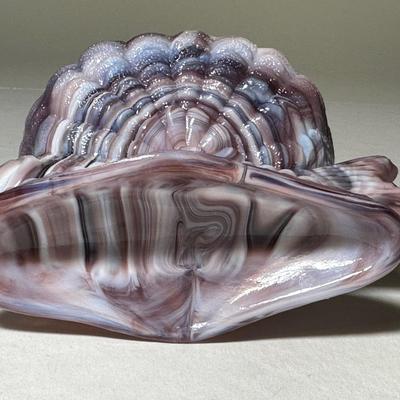 Purple Slag Mosaic Fish bowl on his back