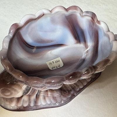 Purple Slag Mosaic Fish bowl on his back