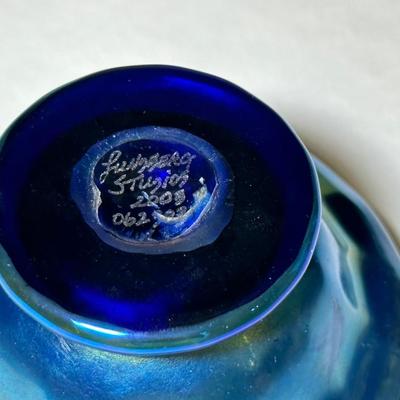 Lundberg Blue Luster Pedestal Signed