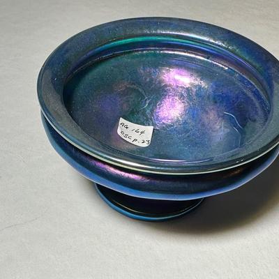 Lundberg Blue Luster Pedestal Signed