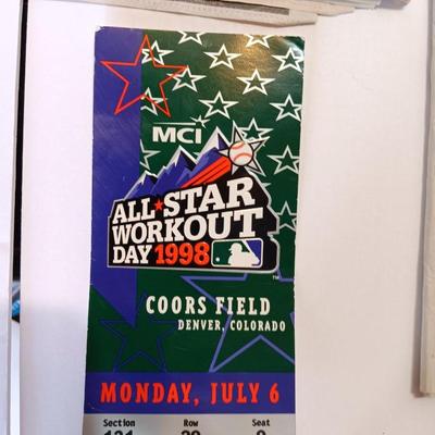 Colorado Rockies Memorabilia - All star  Workout Day 1998 ticket stub - with newspapers