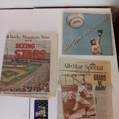 Colorado Rockies Memorabilia - All star  Workout Day 1998 ticket stub - with newspapers