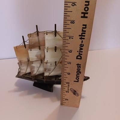 Vintage Sailing Ship Made of real Horn and a Heavy Brass Columbus Santa Maria Pirate Ship Metal