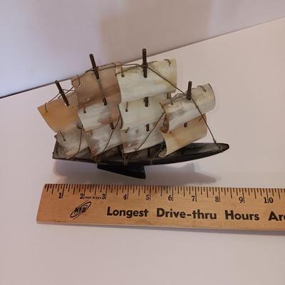 Vintage Sailing Ship Made of real Horn and a Heavy Brass Columbus Santa Maria Pirate Ship Metal