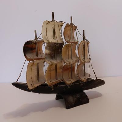 Vintage Sailing Ship Made of real Horn and a Heavy Brass Columbus Santa Maria Pirate Ship Metal
