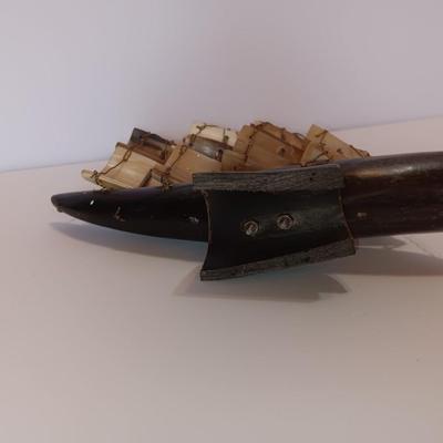 Vintage Sailing Ship Made of real Horn and a Heavy Brass Columbus Santa Maria Pirate Ship Metal
