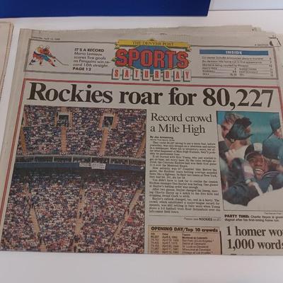 Colorado Rockies Memorabilia collectible matted Tickets and Newpapers Rockies VS Expos April 9, 1993