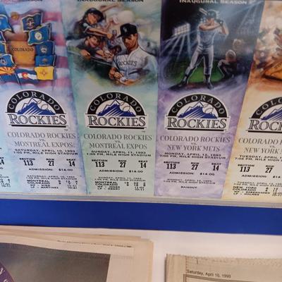 Colorado Rockies Memorabilia collectible matted Tickets and Newpapers Rockies VS Expos April 9, 1993