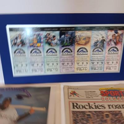 Colorado Rockies Memorabilia collectible matted Tickets and Newpapers Rockies VS Expos April 9, 1993
