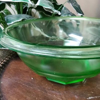 Green Depression Glass Serving Bowl