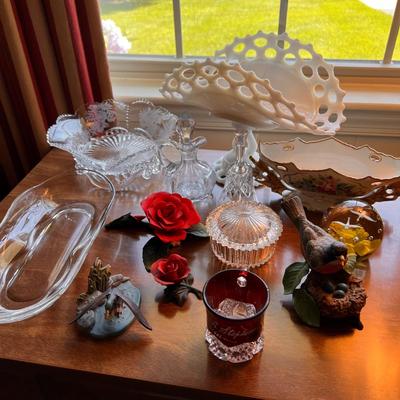 Vintage Antique Mixed Collectibles Lot - Lenox, Milk Glass, Blown Glass